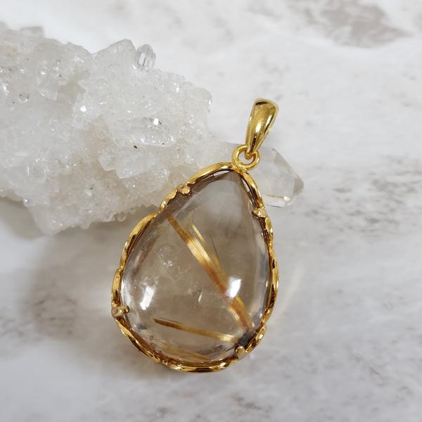 タイチンルチルクォーツ ペンダントトップ シルバー925 ゴールド