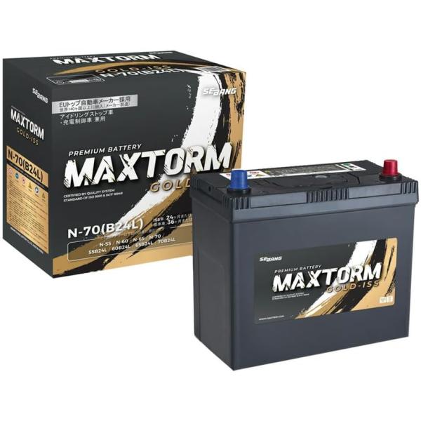ユーノスロードスター ND、RF用 MAX-70B24LS(N-55S,N-55(S)互換）バッテリー 太端子変換アダプター付 金具なし MAXTROM　バッテリー