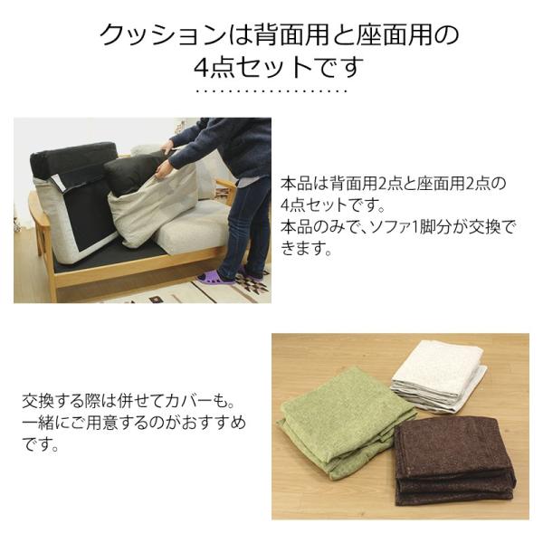 交換用座面（2枚）・背面（2枚）クッション4点セット （Cooperソファ専用） cooperchusionモーム 通販