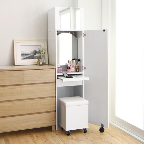 ドレッサー 化粧台 鏡台 1面鏡 椅子付き スツール 送料0円 全身鏡 かわいい 収納 おしゃれ すき間 40cm スタンドミラー ミラー