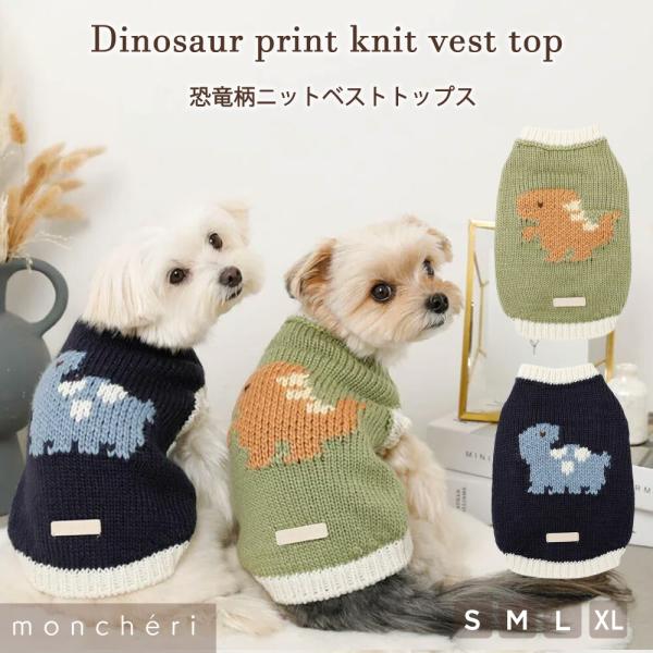 背中側に恐竜さんの柄を編み込んだ可愛らしいバイカラーニットの登場です♪太糸でほっこり温かみのある編地となっております。お出かけ先で注目の的になること間違い無しなニットベストです◎■生地仕様生地の厚さ：厚め伸縮性：ありモデルマルチーズ×トイプ...