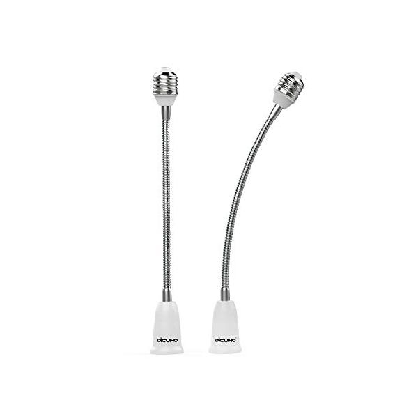 DiCUNO E26→E26 口金延長アダプター フレキシブル E26 延長ソケット 角度可調 約27.5CM延長する 難燃性材料PBT 2個セット