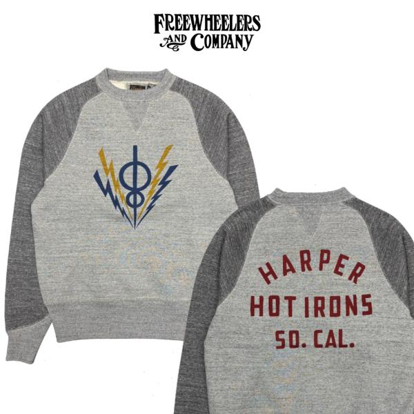 FREEWHEELERS / フリーホイーラーズ / ”HARPER HOT IRONS V8” FREEDOM SLEEVE DOUBLE V SWEAT SHIRT / SPECIAL HEAVY WEIGHT / スウェット / 染み込みプリント