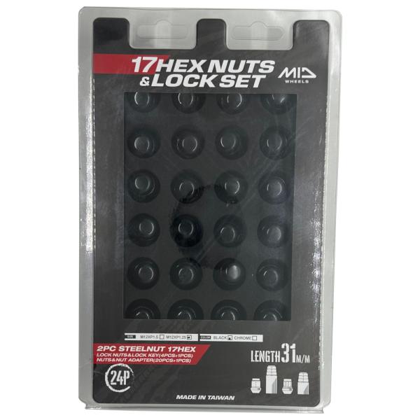 マルカサービス MID 17HEX ロックナットセット ブラック M12×P1.25 L31 