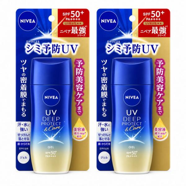 ニベアUV ディープ プロテクト＆ケア ジェル 80g 2個 SPF50+ PA++++ 顔 からだ用 日焼け止め ジェル UV耐水性 スーパーウォータープルーフ 化粧下地 花王 投函