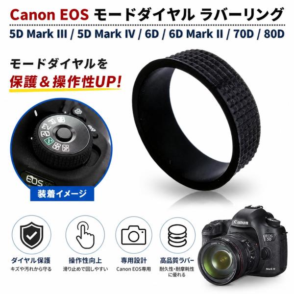Canon EOS用 モードダイヤル ラバーリング 交換パーツ 5D3 / 5D4 / 6D / 6D2 / 70D / 80D 対応 滑り止め ゴムリング 補修 修理 部品 パーツ 互換品 1個