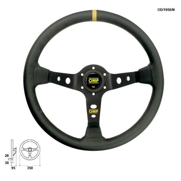 【美品】OMPステアリング コルシカ ブラックレザー/レッドステッチ　350mm 美品】OMPステアリング コルシカ ブラックレザー/レッドステッチ 350mm
