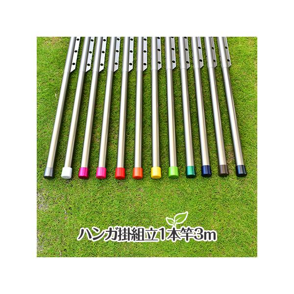 物干し竿 組み立て式 ハンガー掛け付き 1本竿 サビない 32パイ 長さ 3m シャンパンゴールド色 キャップの色が選べる 屋外 屋内 ベランダに最適な ものほし竿