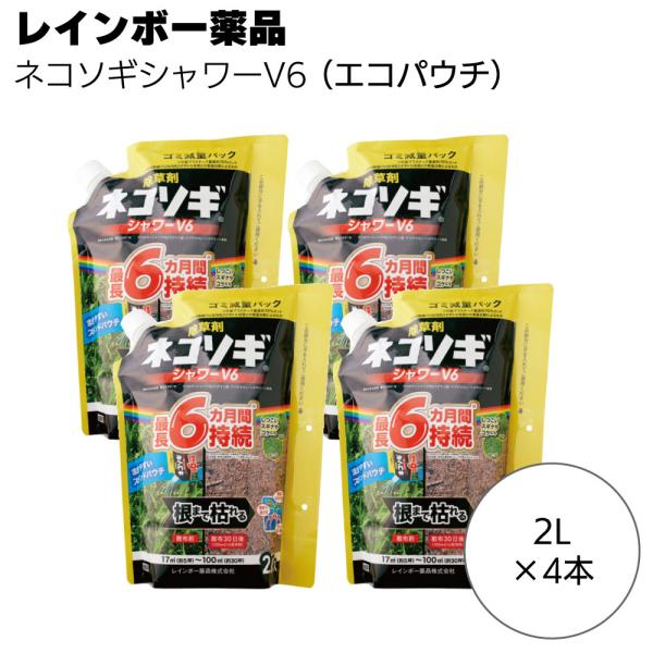 レインボー薬品 除草剤 ネコソギシャワーV6 2L(エコパウチ) 4本 約6か月抑制 液体シャワー除草剤