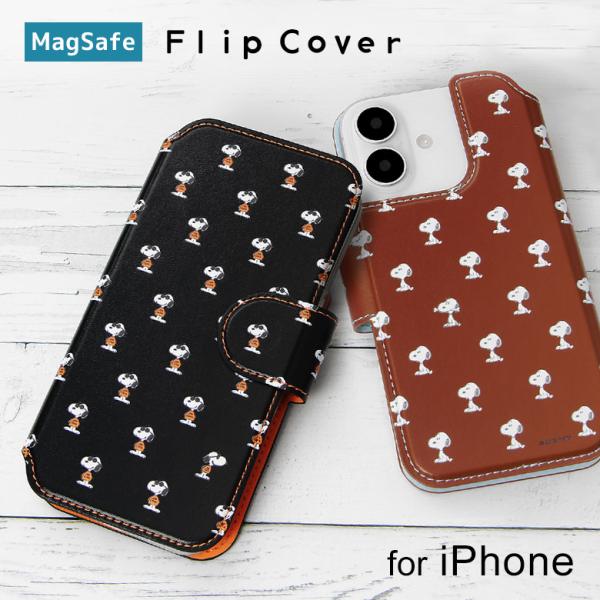 ピーナッツ スヌーピー ジョー・クール iPhone17 16 15 14 13 12 ケース MagSafe対応 手帳型 カード収納 sngg-210