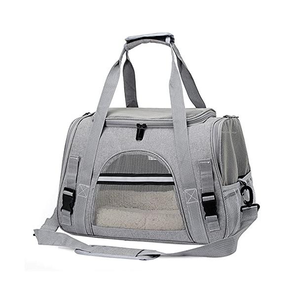 「商品情報」【商品仕様】 サイズ：横43cm×奥行き25cm×高さ28cm 重量：800g 適応：猫・小型犬・ウサギなど10kg以下の小動物 カラー：ブラック・グレー・ブルー・ピンク・パープル 5色展開 ショルダー・手提げ・スーツケースへの...