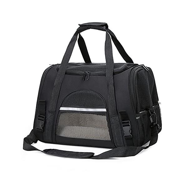 「商品情報」【商品仕様】 サイズ：横43cm×奥行き25cm×高さ28cm 重量：800g 適応：猫・小型犬・ウサギなど10kg以下の小動物 カラー：ブラック・グレー・ブルー・ピンク・パープル 5色展開 ショルダー・手提げ・スーツケースへの...