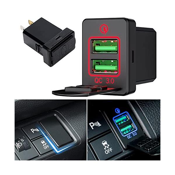 トヨタ USB電源 USBポート 2ポート搭載 スイッチホール パネル カバー キャップ付 スマホ タブレット 充電 TOYOTA 汎用 (レッド)