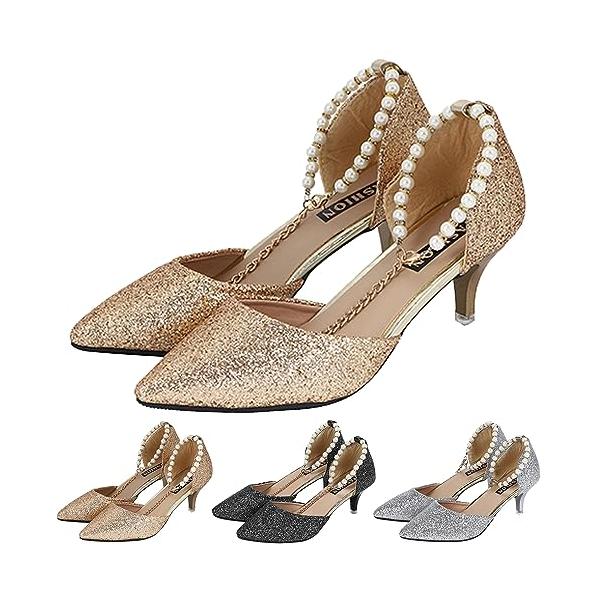 キッソス（ＫＩＳＳＯＳ） レディース ヒール パンプス 6cm ストラップ ベルト おしゃれ パーティー 結婚式 二次会 お呼ばれ (ゴールド, 24.5cm（39）)