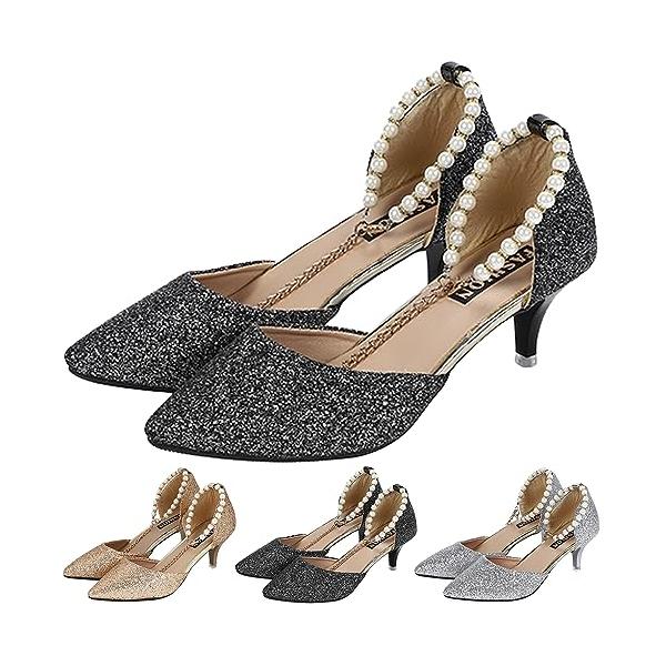 キッソス（ＫＩＳＳＯＳ） レディース ヒール パンプス 6cm ストラップ ベルト おしゃれ パーティー 結婚式 二次会 お呼ばれ (ブラック, 25.0cm（40）)
