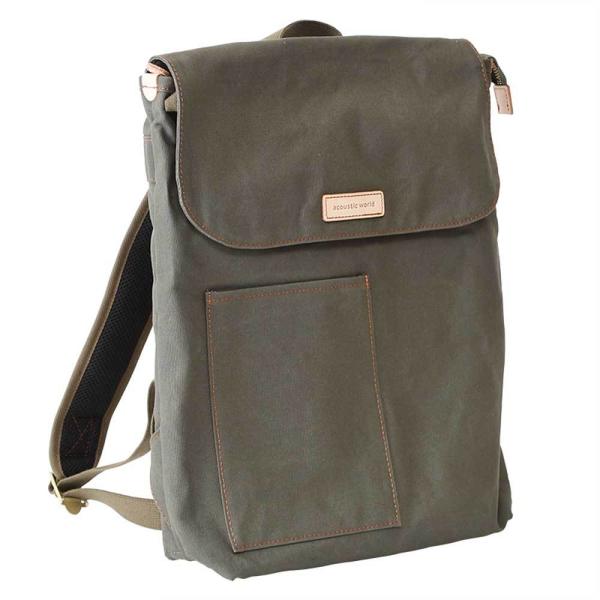 acoustic world アコースティック・ワールド stitch ステッチ フラップ リュック デイパック 日本製 本革 帆布 カーキ aw01905-KH acoustic world（アコースティックワールド） 【ポイント10倍
