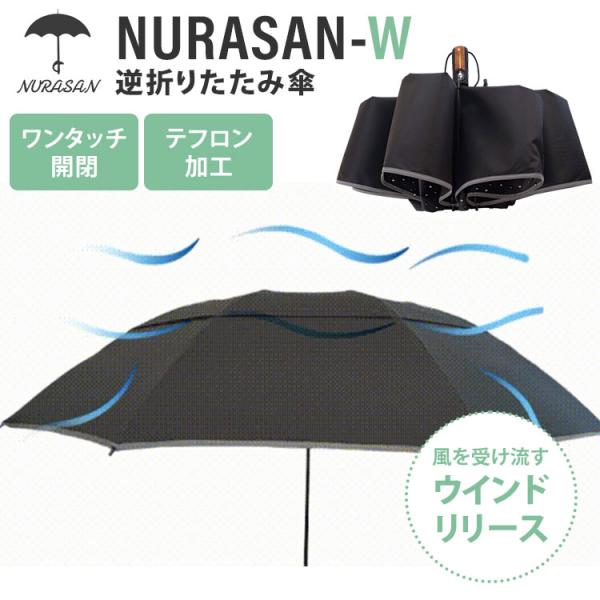 NURASAN-W 逆折りたたみ傘 折りたたみ傘 ウインドリリース 風を