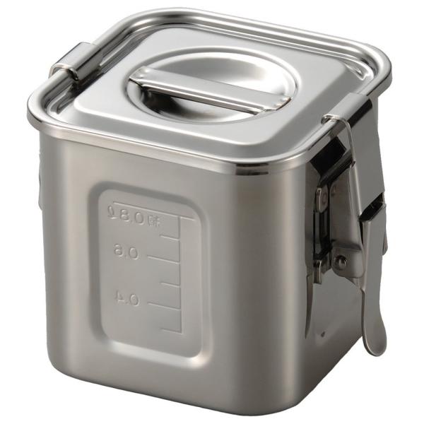 18-8ステンレス製 目盛付角キッチンポット パッキン・フック付 30cm