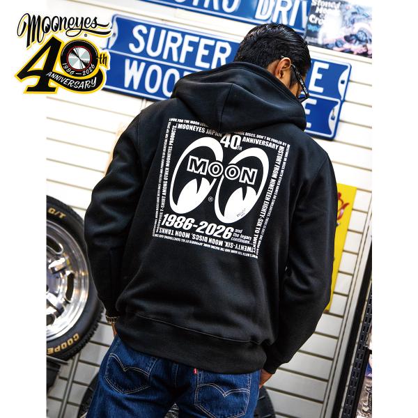 通販限定/11月上旬お届け予定 ムーンアイズ MOONEYES 40th Anniv. Square Logo ジップ フーディー
