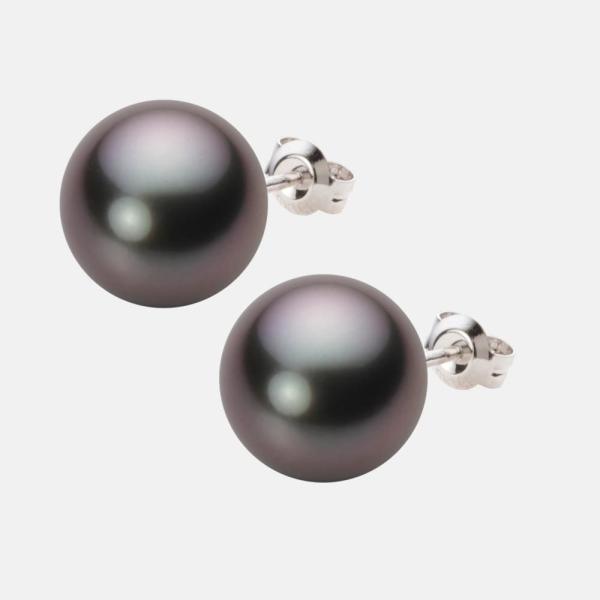 【ロン】ブラックパールピアスpt ムーンレーベル 公式] ブラックパール ピアス 12mm 黒蝶 真珠 K14WG