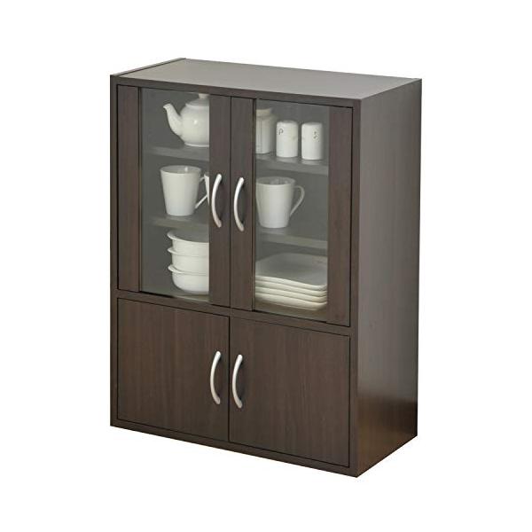 山善YAMAZEN 食器棚ガラスキャビネット幅60高さ80 ダークブラウン CCB8060DBR