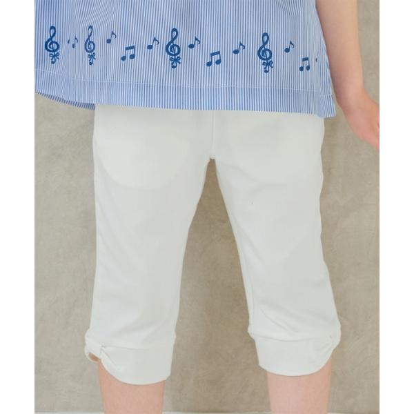 子供服 女の子 パンツ ハーフパンツ 普段着 通学着 ストレッチツイル素材 裾リボンモチーフ ウエストゴム６分丈パンツ オフホワイト むーのんのん Moononnon Moononnon 通販 Yahoo ショッピング