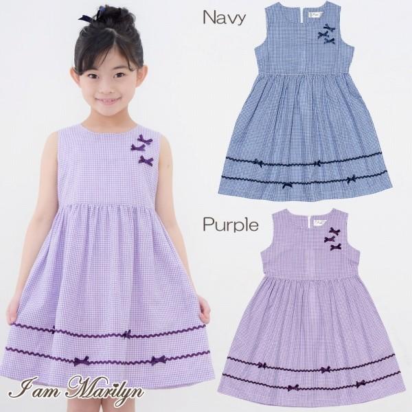 子供服 女の子 ワンピース ノースリーブ 普段着 通学着 お出かけ着 サッカー素材ギンガムチェックリボン付きギャザーaライン アイアムマリリン Iammarilyn Moononnon 通販 Yahoo ショッピング