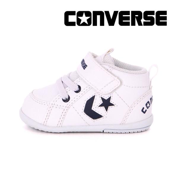 コンバース CONVERSE ベビー スニーカー ファーストシューズ 子供靴 ミニ インチスター ホワイト/ネイビー ミッドカット 靴 白 [2025年春夏新作] 新値9月1日