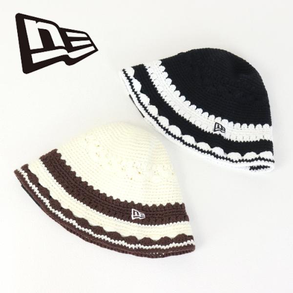 ニューエラ NEW ERA クロシェニットボーダーバケットハット 14744712/14744713 帽子 バケハ ロゴ刺繍 レディース メンズ 2026春夏