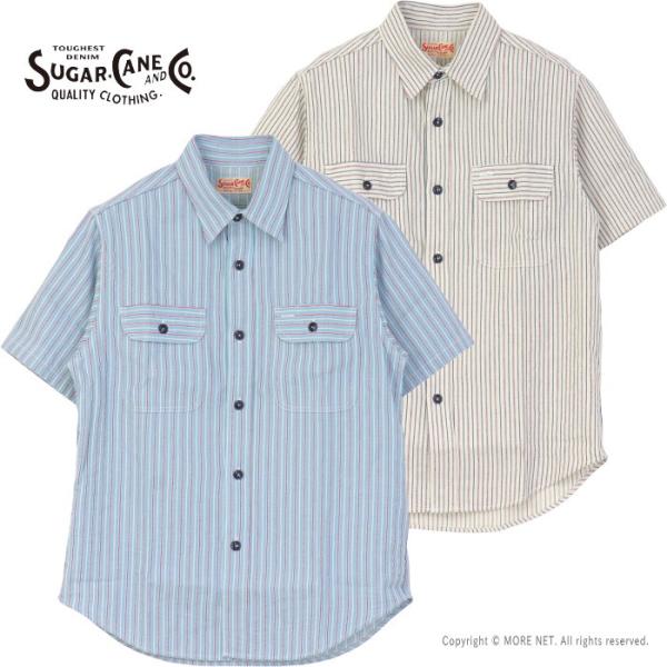 シュガーケーン SUGAR CANE ドビーストライプワークシャツ SC39306 メンズ 日本製 半袖 2026春夏