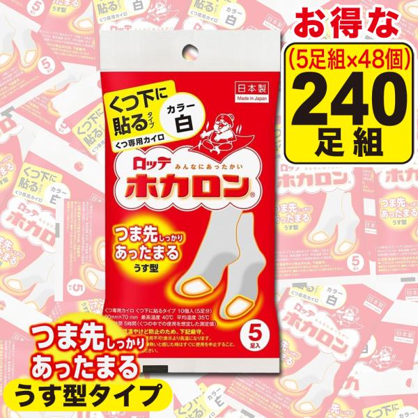 (アウトレットI) 【白・240足組】ロッテ ホカロン 靴下に貼るカイロ くつ下用 白 うす型 日本製 5時間持続 靴下用カイロ