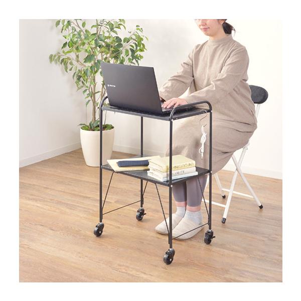 コンパクトデスク　小さいデスク　ミニデスク　パソコンデスク　サイドワゴン サイドテーブル　収納　幅53cm 奥行35cm   アジャスター  スタイリッシュ シンプル