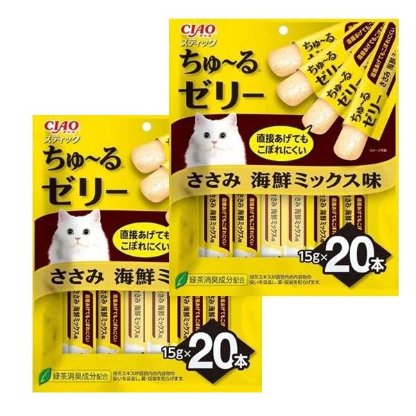 他サイト： 【送料無料】【賞味期限2026/1】猫用ゼリー いなば CIAOスティック ささみ 海鮮ミックス味 15g20本入り×2個セットの商品画像