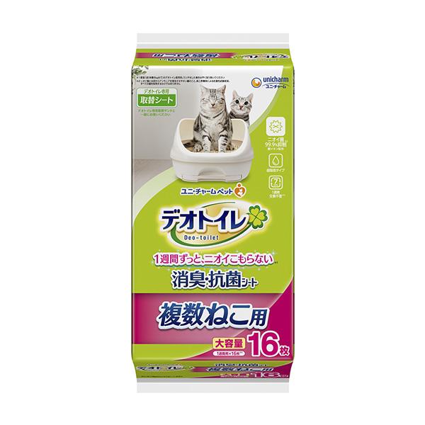 国産　デオトイレ　複数ねこ用　消臭・抗菌シート　16枚　約43×29cm　猫　システムトイレ用　超吸収タイプ　消臭　吸収　ペットシーツ　ユニ・チャーム