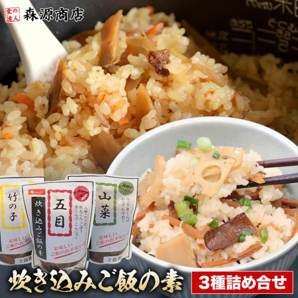 炊き込みご飯の素 3種セット 2合用 五目 山菜 竹の子 炊くだけ 炊飯器 レトルト メール便 釜飯 白米