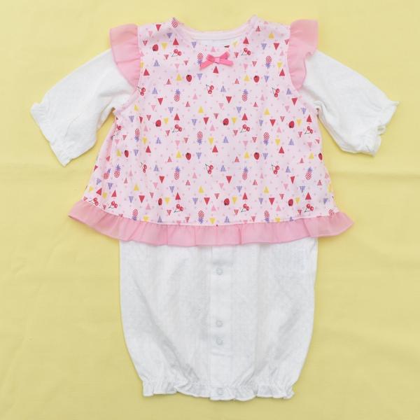 　bebe ベビー服 ８分袖のツーウェイオール（兼用ドレス）ベンリーオールです。デイリー使いに最適なオールシーズン着用可能な生地です。仕様：ベンリーオールはオフシロ色　着丈46ｃｍ　身幅27ｃｍ　　　　　　ブラウスはピンク系色　着丈28ｃｍ...