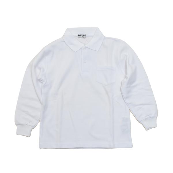 スクール ポロシャツ　長袖　白色、無地、かの子織りの定番品です。品質 ： 綿75％ ポリエステル25％ 　　中国製サイズ ：120cm配送料金は0円（メール便・簡易梱包・ラッピング等不可）にてのお届けとなります。お届け日時のご指定は不可　お...