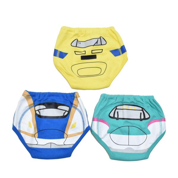 でんたま（新幹線） ３枚組トレーニングパンツです！前、後ろ側にもプリントがあります。表生地・防水素材・パイル素材の３層構造で、軽い履き心地でもしっかりガード表地　綿100%　中股部分綿100%（裏面ポリウレタンコーティング）　バインダー部分...