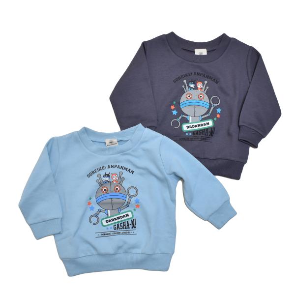 長袖起毛トレーナー　アンパンマンの仲間だだんだんとバイキンマン　ドキンちゃんカラー： サックス/ダークグレー素材 ：本体 ポリエステル65%綿35%　リブ部分 ポリエステル63%綿34%ポリウレタン3%★バングラディッシュ製サイズ：90ｃｍ...