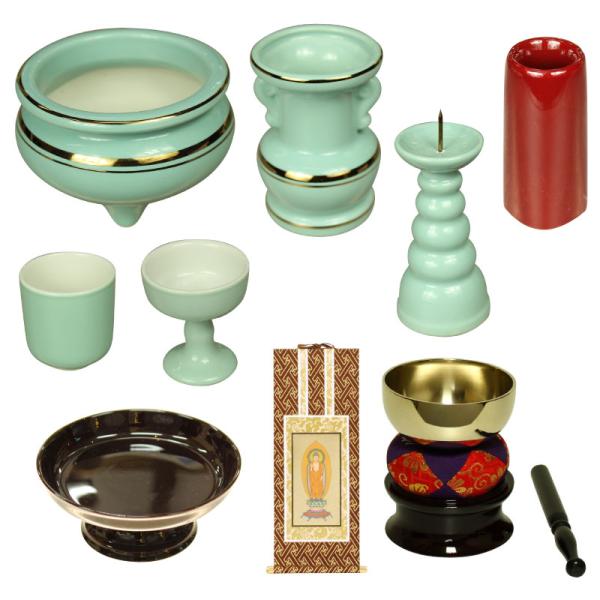 はじめてのお参り仏具一式セット 青磁 全宗派対応 浄土真宗 浄土宗