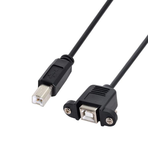 USB Bタイプオス-メス延長ケーブル、パネルマウント50cm用ネジ付き。ケーブル長:約50cmプリンタスキャナーとハードディスク拡張機能に対応。片側:オスUSB Bタイプ反対側:ネジ付きパネルマウントUSB Bメス。