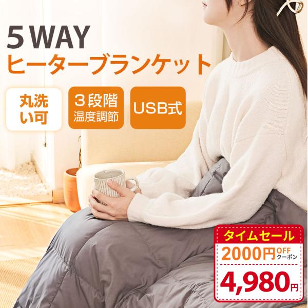 電気毛布 110x134cm 掛け着る両用 冬用ブランケット 5WAY 6箇所発熱 3段階温度調節 裏起毛加工 マフポケット付き ヒーターブランクケット USB給電 電気ひざ掛け