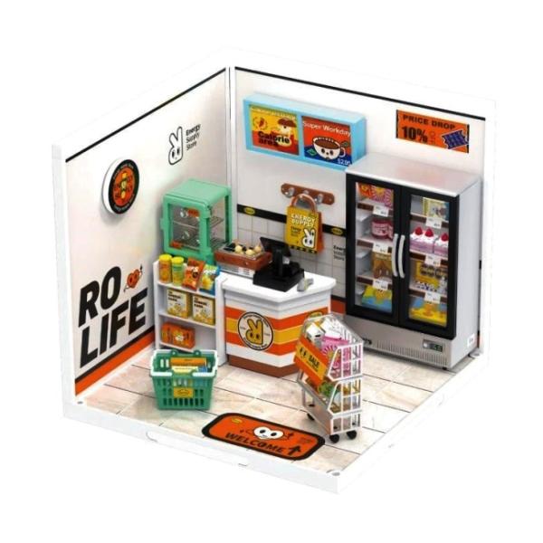 商品名：つくるんです！ ミニチュアハウスキット クリエイターシリーズ コンビニ 665021-DW002【日本語説明書付き】Robotime・お客様によるDIY組み立てキットです。・組み立て完成サイズ：W163×D163×H152mm・製造...