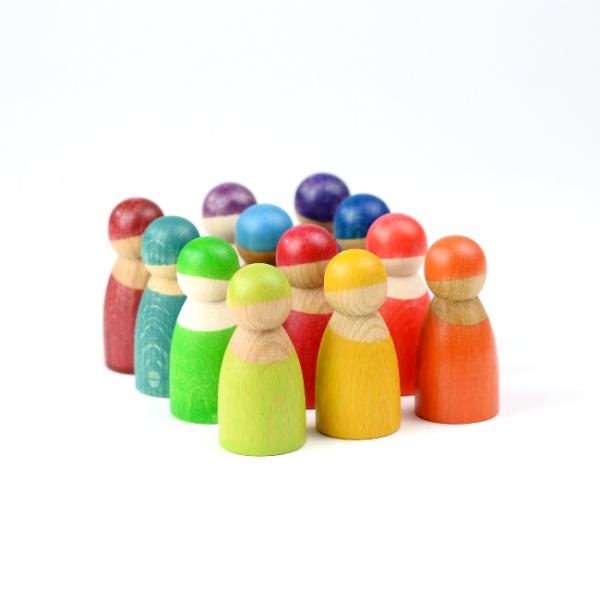 つみき 知育玩具 カラフルな木のこびと人形のセット商品名：レインボーフレンズ GM10581対象年齢：1歳〜サイズ：人形Φ3×6cm数量：人形12個材質 : シナ、ブナメーカー：GRIMM'Sグリムスたのしい会話が聞こえてきそうなおもちゃで...