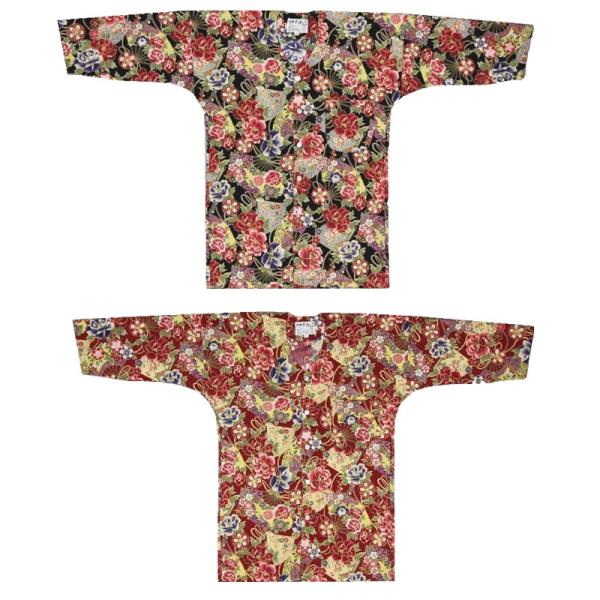 【お祭り用品・衣装】 鯉口シャツ 牡丹と扇面 黒・赤 D0438・D0439 S-L