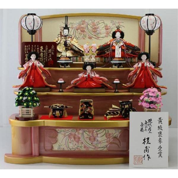 雛人形 75安藤桂甫作京雛十一番梅印本金茶金柄親王（五人ピンク塗り桐