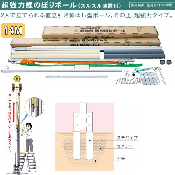 超強力鯉のぼりポール 14m (スルスル装置付) : 人形のモリシゲ - 通販