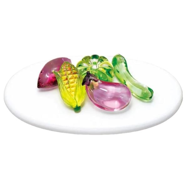 お盆飾り お供え物 ガラス 清涼感 クリスタル 野菜 5点セット : 人形