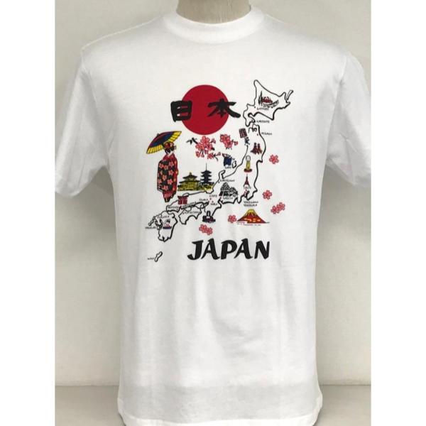 日本のお土産 和柄 白シャツ 海外用ギフト 記念品　Tシャツ　地図舞子-21  送料無料