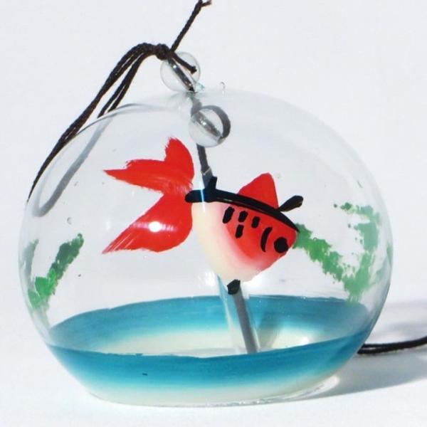 江戸風鈴 風鈴 ガラス 手描き イラスト 小丸 金魚 化粧箱付き